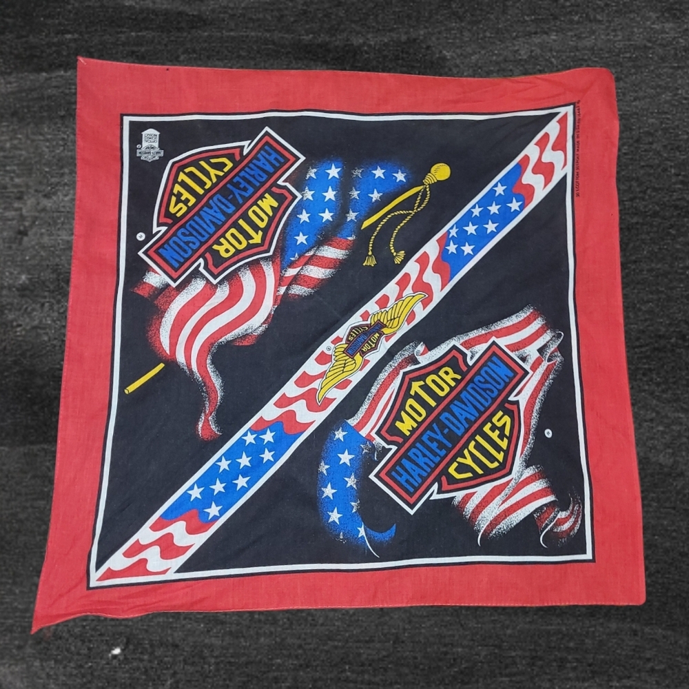Pre-Owned,Vintage Harley-Davidson Patriotic Red and Black Bandana